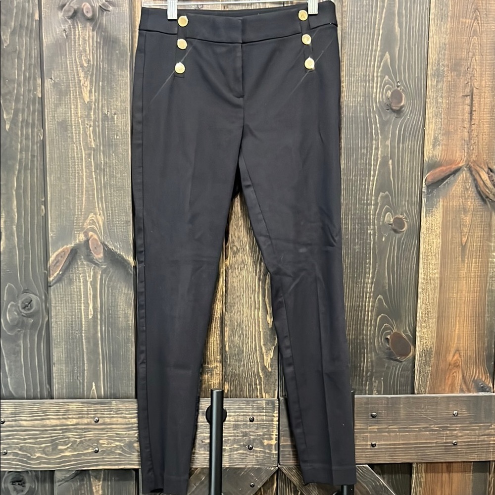 Loft Black Dress Pants 0 High Waist Curvy Skinny Gold Buttons Trousers Office